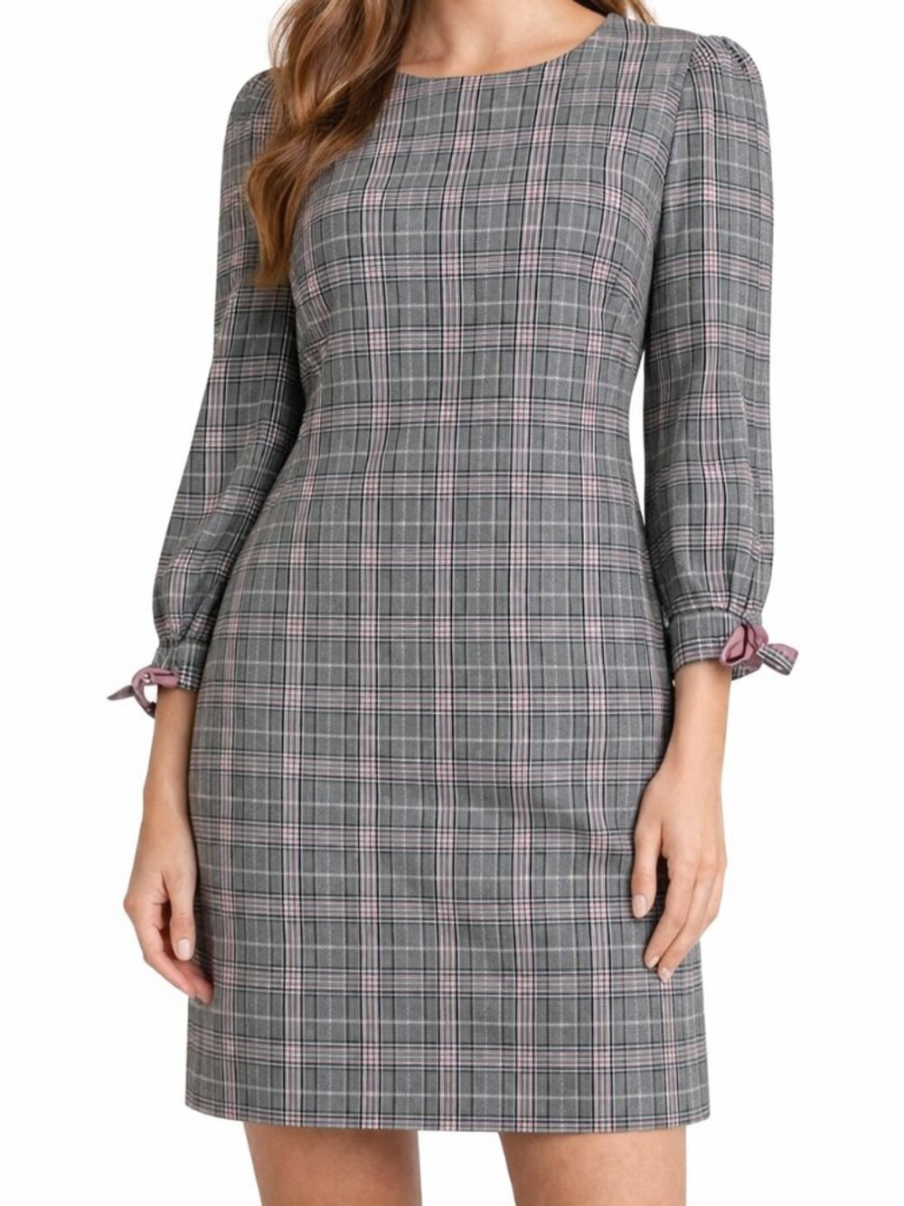 Jessica Howard Women’s Gray Pink Accents Plaid Shift Dress, 8